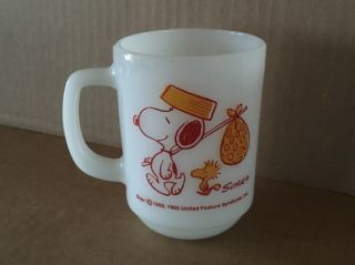 Vintage 1965 Peanuts " Snoopy,  Come Home " Anchor Hocking Fire King Mug,  Usa,  4 " H