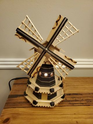 Vintage 11 " Dutch Wood Windmill Night Light Lamp Made In Holland Musical Wide Up