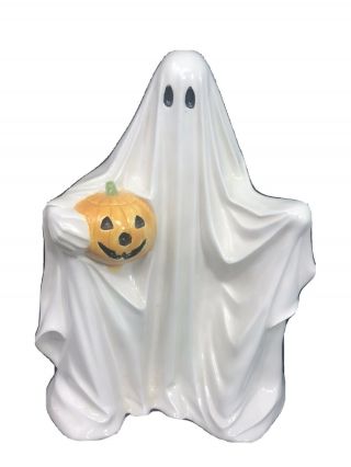 Vintage 1972 Byron Ceramic Ghost With Pumpkin Halloween Decoration