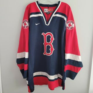Rare Vintage 90s Nike Team Mlb Boston Redsox Hockey Jersey Mens 2xl