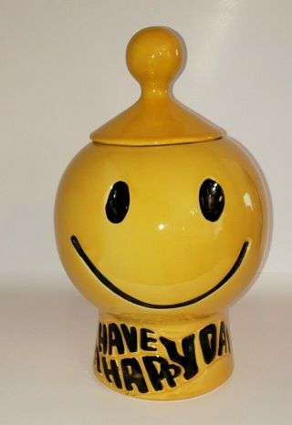 Vintage Mccoy Have A Happy Day Smiley Face Cookie Jar