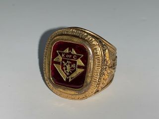 Vintage Knights Of Columbus Red Stone Ring K Of C Collectible