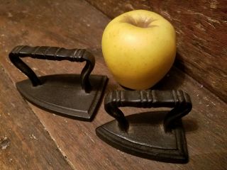 Vintage Antique Miniature Sad Irons,  pair,  Cast Iron Salesman Sample/Childs size 2