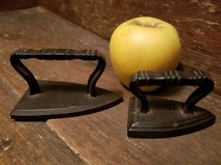 Vintage Antique Miniature Sad Irons,  pair,  Cast Iron Salesman Sample/Childs size 3