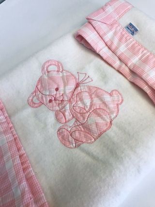 Quiltex Vtg Baby Blanket Pink White Bear Lovey Security Blankie Nunu Nostalgic