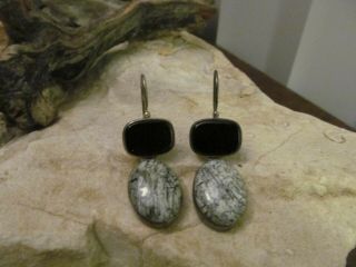 Vintage Jgd Janice Girardi 925 Sterling Silver Black Onyx Hook Earrings 11.  3g