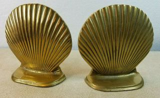 Vintage Metal Clam Shell Figure Bookends Retro Art Deco Brass 5 " Tall 5 " Wide