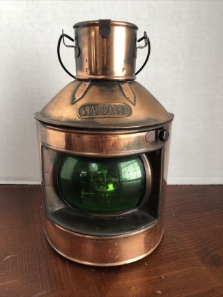 Vintage Nautical Starboard (green) Ship Oil Lantern Lamp Copper Finish