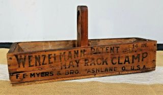 Vintage Wenzelmann Hay Rack Clamp Advertising Box From Ashland,  Ohio