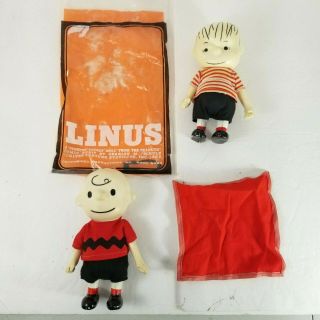 Vintage 1966 Peanuts Pocket Dolls Charlie Brown,  Linus United Feature Vinyl