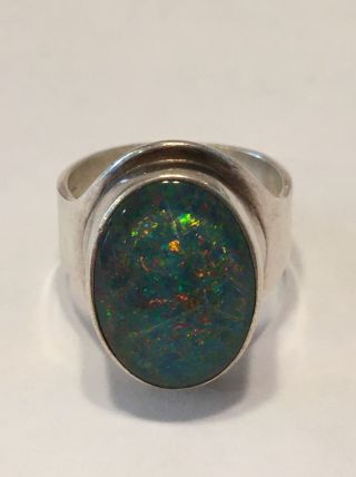 Signed Swt Vintage Modernist Sterling Silver Faux Opal Ring Size 8