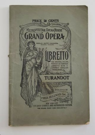 Vintage Metropolitan Opera House (met) 1926 Turandot Program Nyc Rare Ephemera
