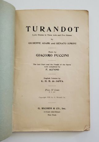 Vintage Metropolitan Opera House (MET) 1926 Turandot Program NYC Rare Ephemera 2