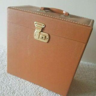Vtg 12 " Record Holder Storage Box Case For 20,  Lps Brown Leather Key Dividers