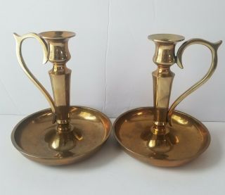 Vintage Large Brass Chamber Sticks Candle Holders