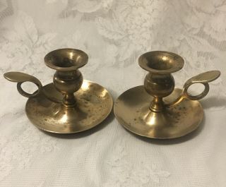 Vintage Brass Candle Stick Holders With Finger Loop And Thumb Rest