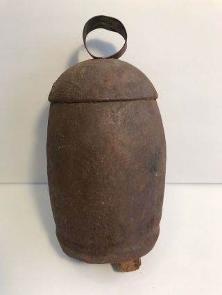 Antique Vintage 8 " Rustic Metal Cow Bell With Wood Clapper