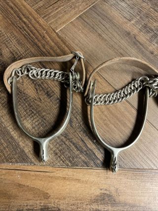 Vintage Solid Nickel Spurs With Leather Straps