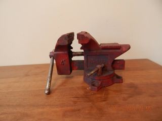 Vintage Machine Drill Press Vise Shop Garage 4 " Vice No 5177 Red 10 " W X 6 " H