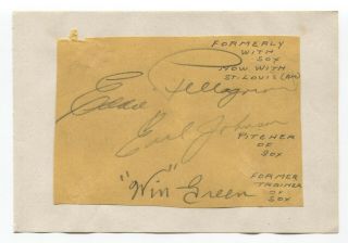 " Win " Green Signed Album Page Vintage Autographed Baseball 1946 Red Sox Trainer