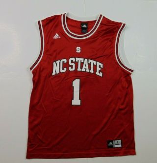 Vtg Adidas Men L North Carolina Nc State Basketball Jersey Red College 1 Signed
