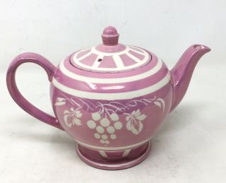 Vintage Sadler China Teapot Pink Luster Porcelain Grapevine Pattern England Euc