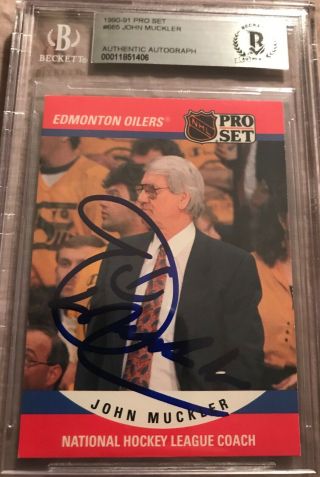 John Muckler Signed Oilers Card Autograph Auto 1990 Pro Set Beckett Bas Gretzky
