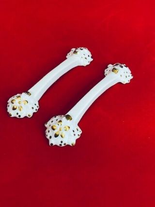Limoges France Vintage Porcelain Knife Rests Gold Floral Accents - Set Of 2