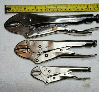 Vintage 3 Pc Set Of Craftsman Tools 5,  7,  & 9 " Locking Vise Grip Pliers Usa