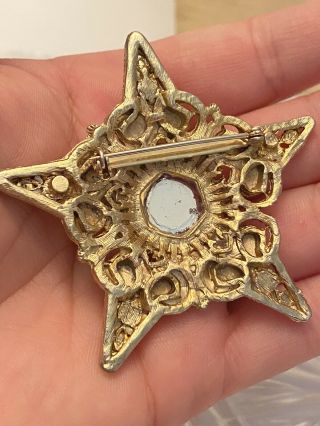 VTG Figural Star Brooch Pin Gold Guilt Metal Gripoix Cabochon Pearl Jeweled 3