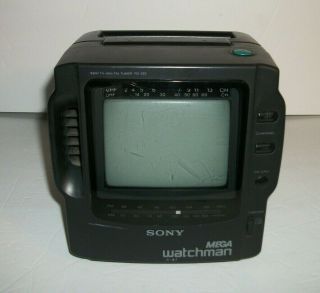 Vintage Sony Mega Watchman Walkman Portable Tv Am/fm Radio Fd - 525 - Rare Black
