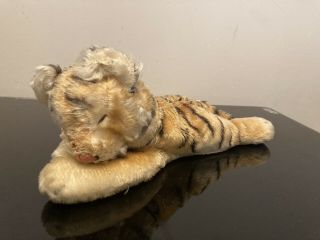 Vintage Steiff Floppy Tiger 1950s / 1960s Plush Stuffed Animal Mohair Sleeping