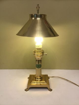 Vintage Paris Istanbul Orient Express Brass Table Lamp Desk Train Claw Feet 3way