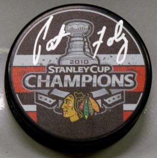 Pat Foley Signed Chicago Blackhawks 2010 Stanley Cup Champions Puck 1007367