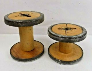 Vintage Wood Spools - Two Sizes Of Wood Spools / Metal Ends