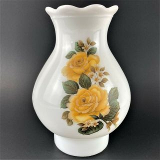 Vintage Milk Glass Lamp Lantern Chimney Shade Yellow Roses