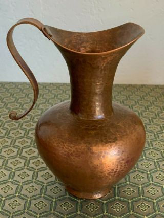 Vintage Copper Hand - Hammered Pitcher Vase With Rat Tail Handle,  Jerome Az 1988