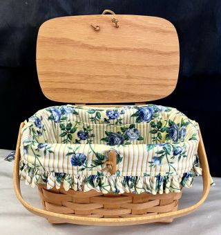 Vintage 1996 Longberger Small Purse Basket With Lid And Liner Cond.