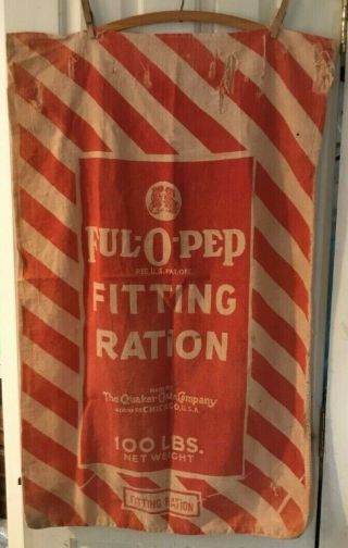 VTG ORG COTTON CLOTH FUL - O - PEP FITTING RATION FEED SACK BAG - QUAKER OATS - CHICAGO 2