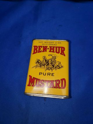 Vintage Ben - Hur Spice Tin Can,  2 Oz. ,  Pure Mustard