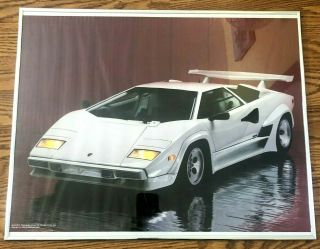 Lamborghini Print Poster 1989 Vintage Car Racing Framed White 20x16