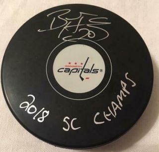Braden Holtby Washington Capitals Signed Hockey Puck Sc Champs Inscription Jsa