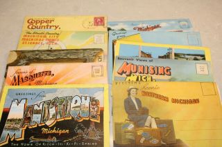 Set Of 10 Vintage Northern Michigan & Upper Peninsula Souvenir Post Card Books