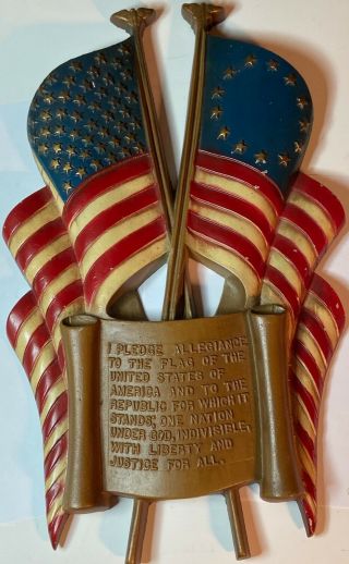 Vintage Cast - Iron Pledge Of Allegiance With 2 - Flag Background - Sexton 505
