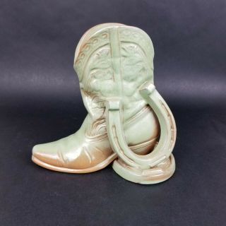 Vintage Frankoma Pottery Cowboy Boot With Horse Shoe Vase Bookend Vase Planter