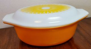 Vintage Pyrex Ovenware Casserole Dish Oval 043 1.  5 Qt Sunflower Orange With Lid