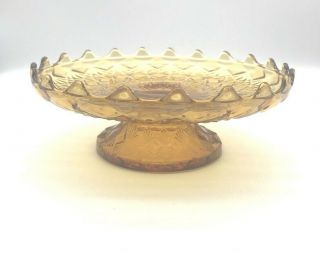 Vintage Fenton Olde Virginia Glass (ovg) Diamond Fan Amber Glass Dish Pedestal