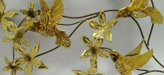 Vintage Mid Century Metal Wall Art Humming Bird & Floral Brass Wall Decor