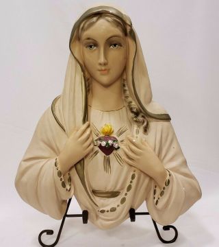 Vintage Virgin Mary Madonna Sacred Heart Chalkware Wall Plaque Christian Decor