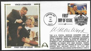 Willie Wood Signed Vince Lombardi Fdc Gateway Stamp Cachet Envelope Fdi Postmark